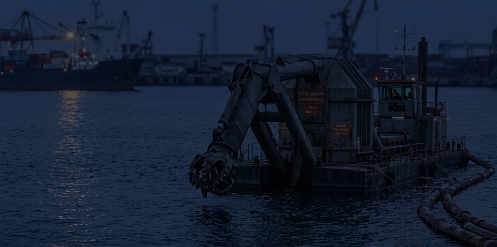 Cutter head of a dredging vessel during site work